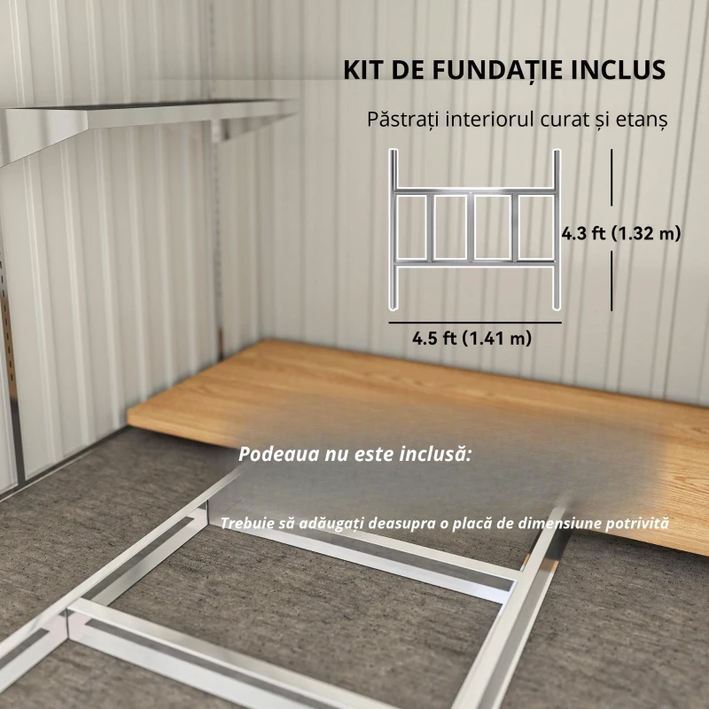 Outsunny Căsuță de Grădină din Metal 1.5x2m Ușă Glisantă Gri Deschis