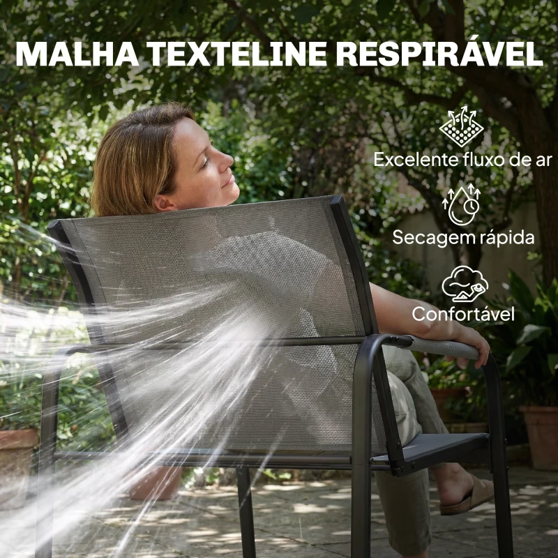 Outsunny Conjunto de Jardim Exterior com 1 Sofá de 2 Lugares 2 Poltronas e Mesa com Tampo de Vidro Temperado Textilene Respirável Cinzento