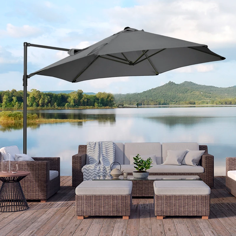 Outsunny Parasol déporté octogonal mât en acier diamètre 256 cm gris anthracite