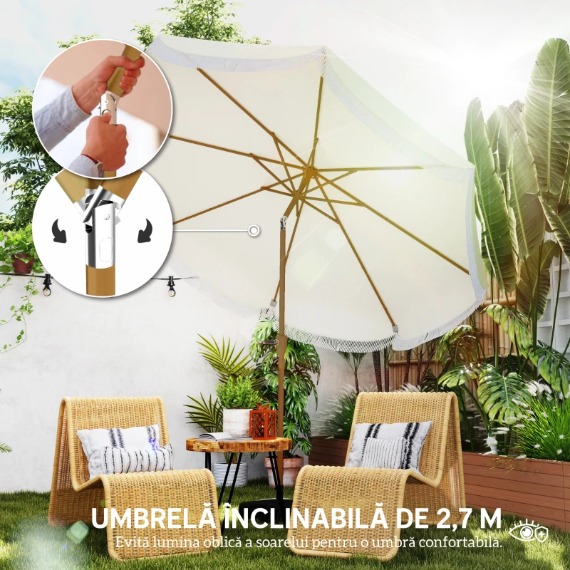 Outsunny Umbrelă de Grădină Rotundă 2.7x2.4 m cu Manivelă, din Metal și Poliester, Bej