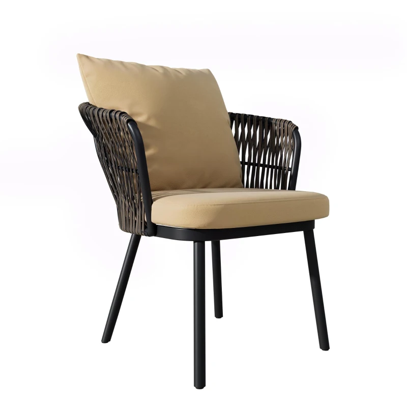 Modernes 6‑teiliges Garten-Essgruppen-Set, für 6 Personen, Khaki+Naturfarbe