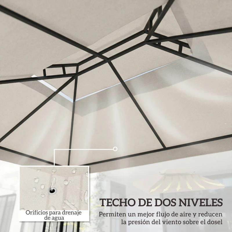 Outsunny Toldo de Recambio 4x3 m con Techo Doble Orificios de Drenaje y Protección UV Solo Toldo NO Incluye Marco Crema