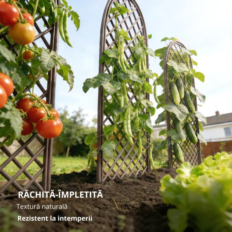 Outsunny Set de 3 spalieri de grădină din nuiele împletite Panou Arc pentru Plante cățărătoare 43 x 2 x 112 cm, efect lemn natural