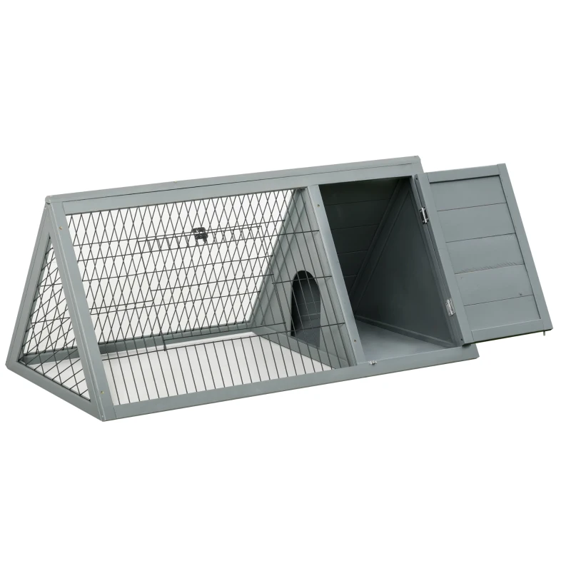 PawHut Wooden Rabbit Hutch Triangle Bunny Ferret Cage Guinea Pig Run Small Animal Hutch Grey 116 x 62.2 x 52.5 cm