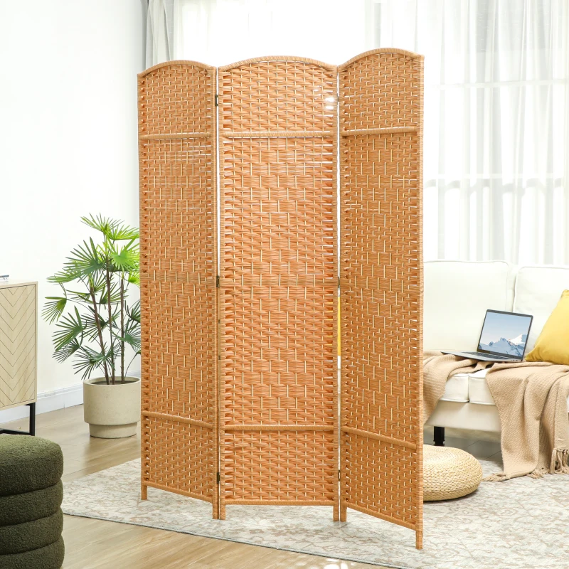 HOMCOM Paravan interior din lemn 3 panouri despărțitor pliabil pentru living dormitor 135 x 180 cm maro deschis