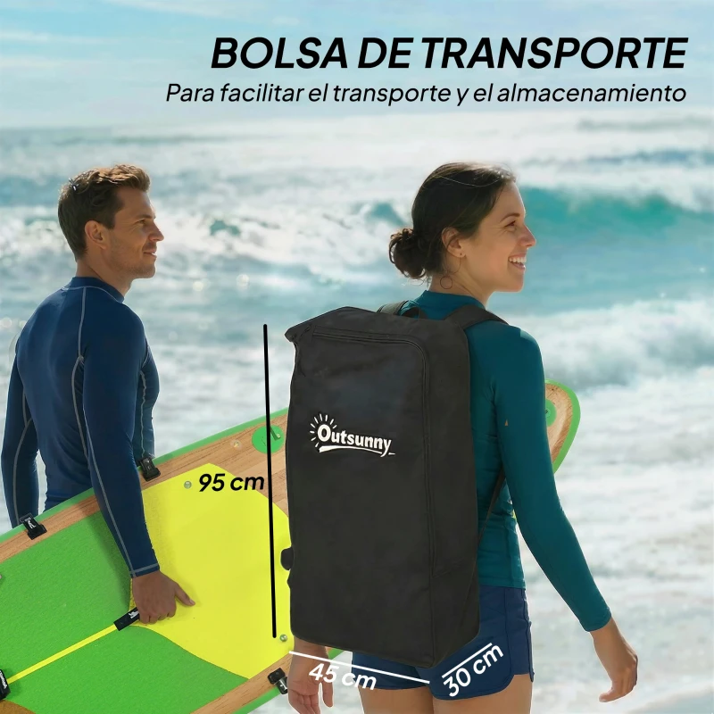 Outsunny Tabla Paddle Surf Hinchable SUP Extra Largo de 335 cm con Asiento Remo Convertible Aletas Bomba y Mochila Carga 180 kg