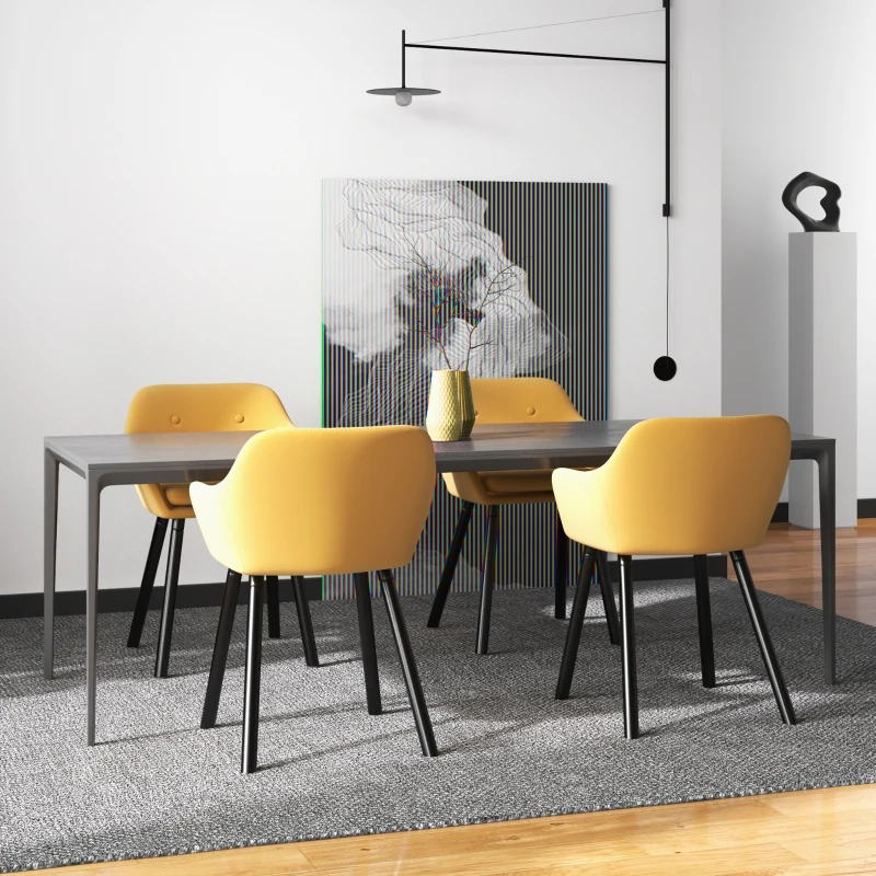 HOMCOM Chaises de Salle à manger Chaises de Visiteur scandinave - Lot de 4 - Pieds effilés Bois Noir - Velours Jaune Moutarde