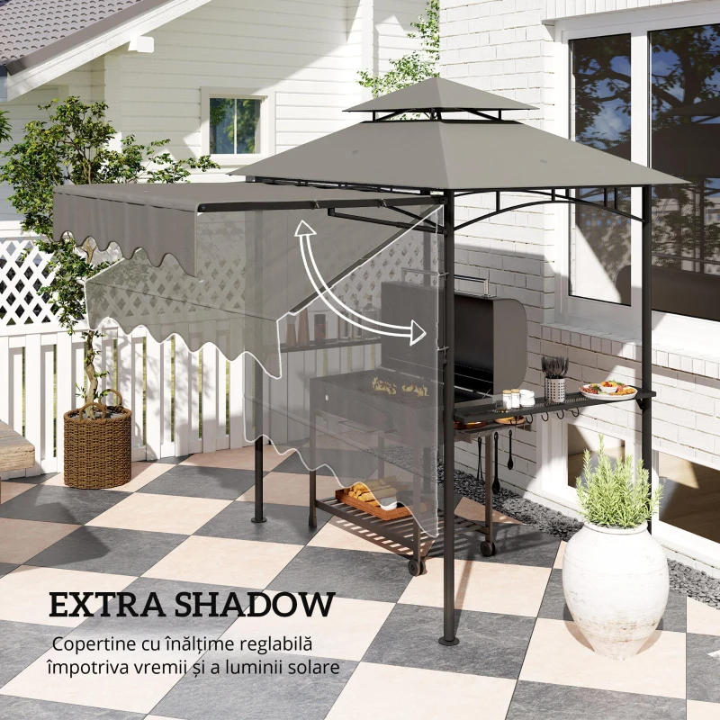 Outsunny Pavilion de grătar 242x149x248 cm rezistent la apă ignifug pavilion de grădină cu acoperiș cu dublu strat Gri