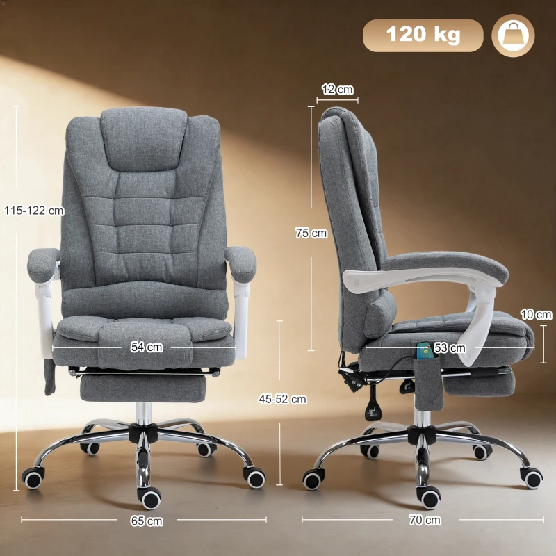 Vinsetto Heated 6 Points Vibration Massage Executive Office Chair Adjustable Swivel Ergonomic High Back Desk Chair Recliner with Footrest Grey(m-3)