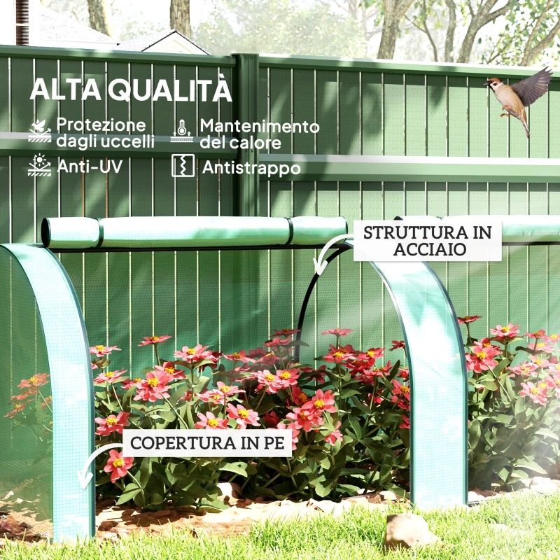 Outsunny Serra da Giardino a Tunnel in Acciaio e Plastica PP con Porte Avvolgibili, 3x1x0.8 m, Verde