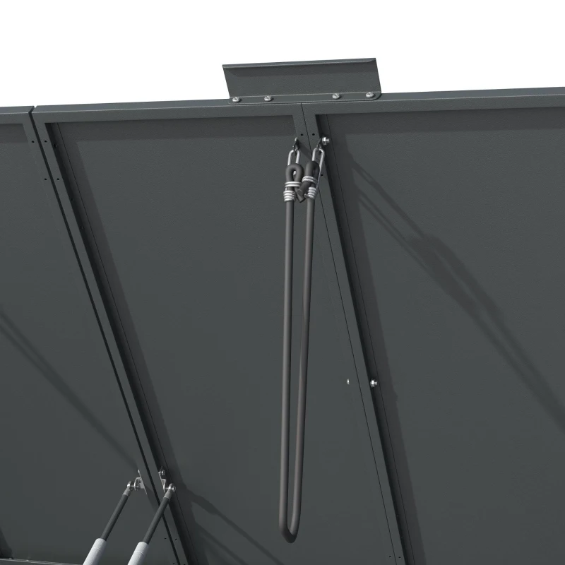 Mülltonnenbox mit hydraulisch gestütztem Klappdeckel, 4 separate Fächer, für Außenbereich, 264x80x118.5 cm, Grau+Naturfarbe