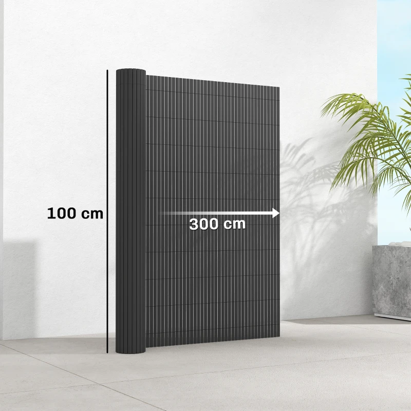 Outsunny 2Pcs Plastic Privacy Screening Fence, 1m x 3 m Waterproof Windbreak Fence, Dark Grey