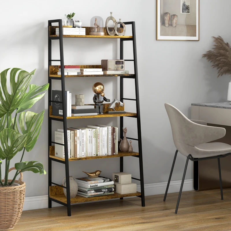 HOMCOM Etajeră bibliotecă Stil Industrial înclinat 5 Nivele 70L x 35l x 150H cm