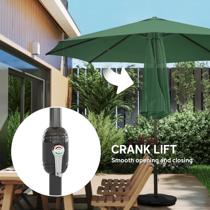 Outsunny 2.7 m Garden Parasol Umbrella with Cross Base and Sandbag, Retractable Ribs, Outdoor Table Market Umbrella, Green