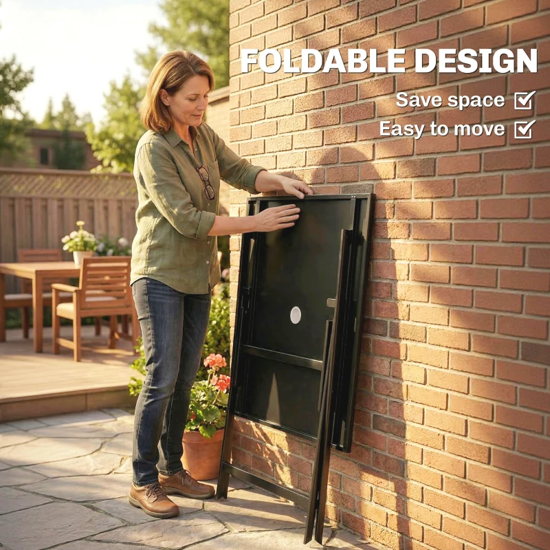 Outsunny Folding Outdoor Dining Table, Square Garden Table Tempered Glass Top with Parasol Hole Garden Patio, 70 x 70 x 70 cm