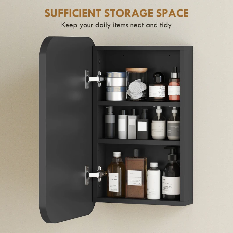 HOMCOM Szafka łazienkowa z lustrem, wisząca szafka z regulowaną półką, 40 x 10 x 60 cm, czarna