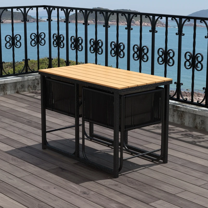 Outsunny Salon de jardin ensemble 3 pièces avec 1 table et 2 fauteuils 4 coussins table en composite plateau aspect bois noir