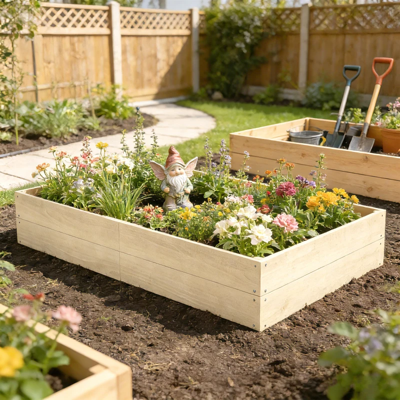 Outsunny Wooden Raised Bed for Garden, 620L Extra Large Raised Garden Bed with Open Bottom, Outdoor Elevated Planter Box