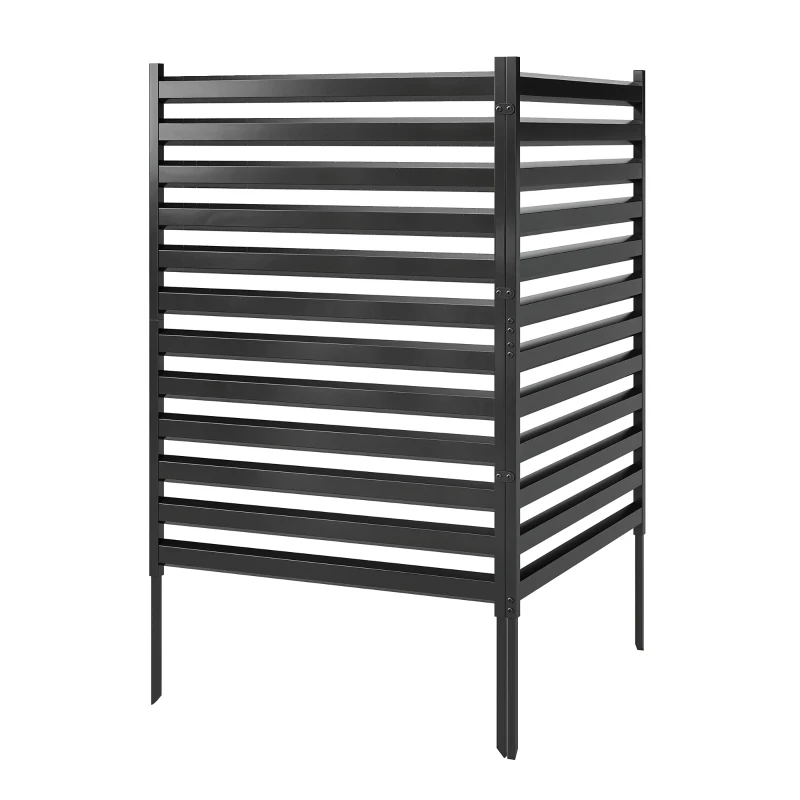 Outsunny Cerca de jardim 2 painéis 91 x 152 cm cerca de privacidade em metal com postes & tampas protetoras à prova de ferrugem Preto