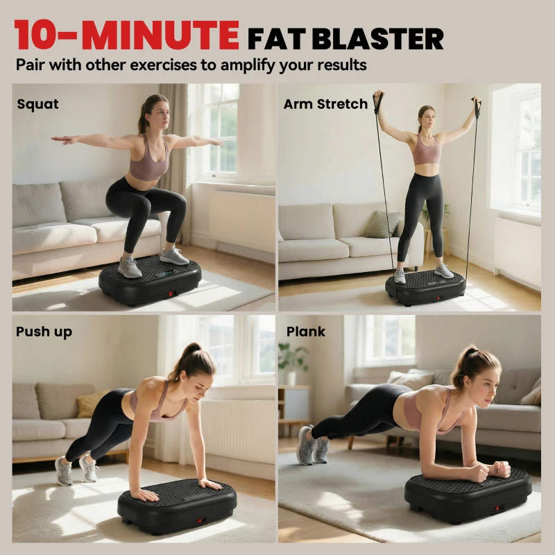 SPORTNOW Trilplaat met 120 Intensiteitsniveaus, 5 Vooraf ingestelde Programma's, Afstandsbediening en LED-Display voor Spieropbouw - Zwart