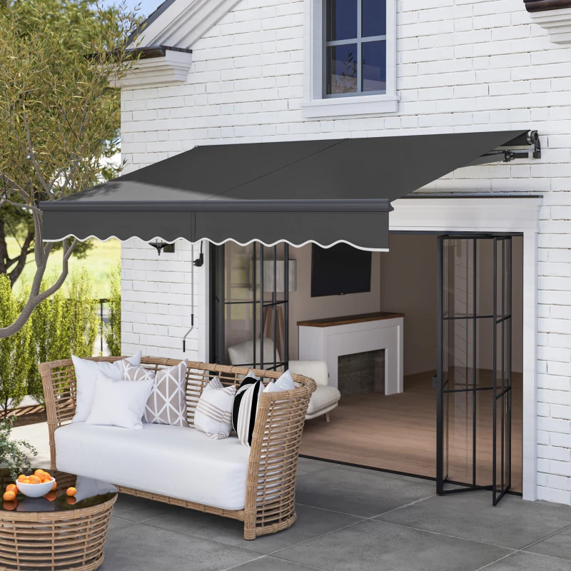 Outsunny Pergolă cu Prindere Fără șuruburi cu Manivelă Electrică, Ajustabilă în Înălțime, 300 cm Lățime Gri Închis