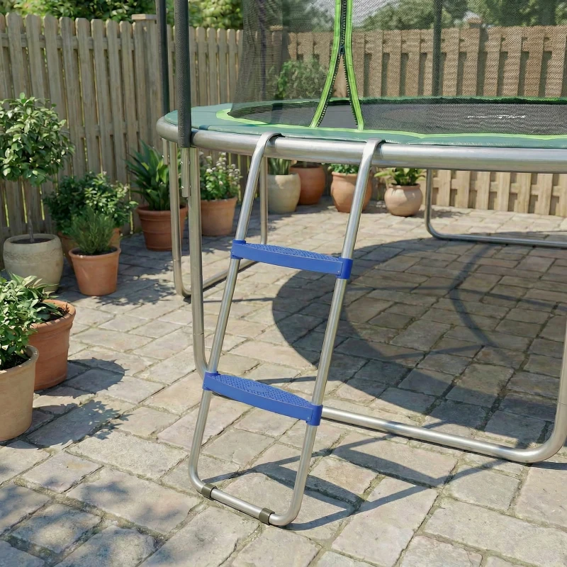 SPORTNOW Escalera para Trampolín 2 Peldaños Anchos con Gancho Universal, Estructura de Acero Galvanizado, Carga 150 kg, 97x32x7 cm, Azul