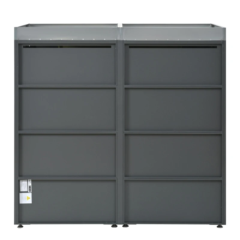 Abschließbare Mülltonnenbox mit integriertem Pflanzgefäß, Lamellenlüftung und zwei separaten Türen, 132x80x124,5 cm, Grau+Naturfarbe