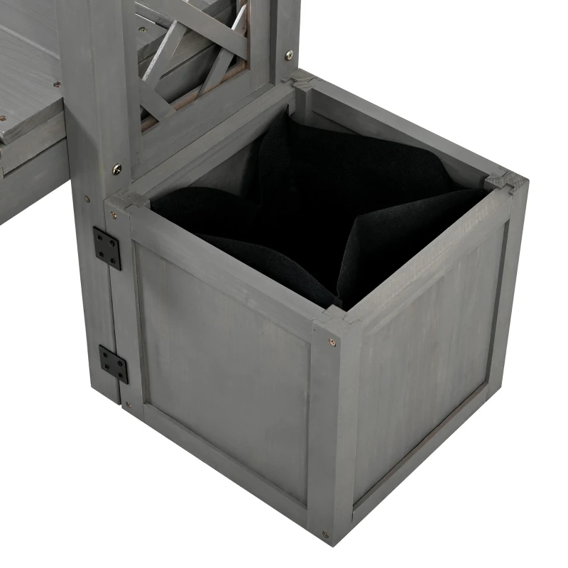 Banco-pérgola con maceteros y enrejado curvado, función triple: banco, macetero y soporte para trepadoras, 160x30,5x160 cm, Gris