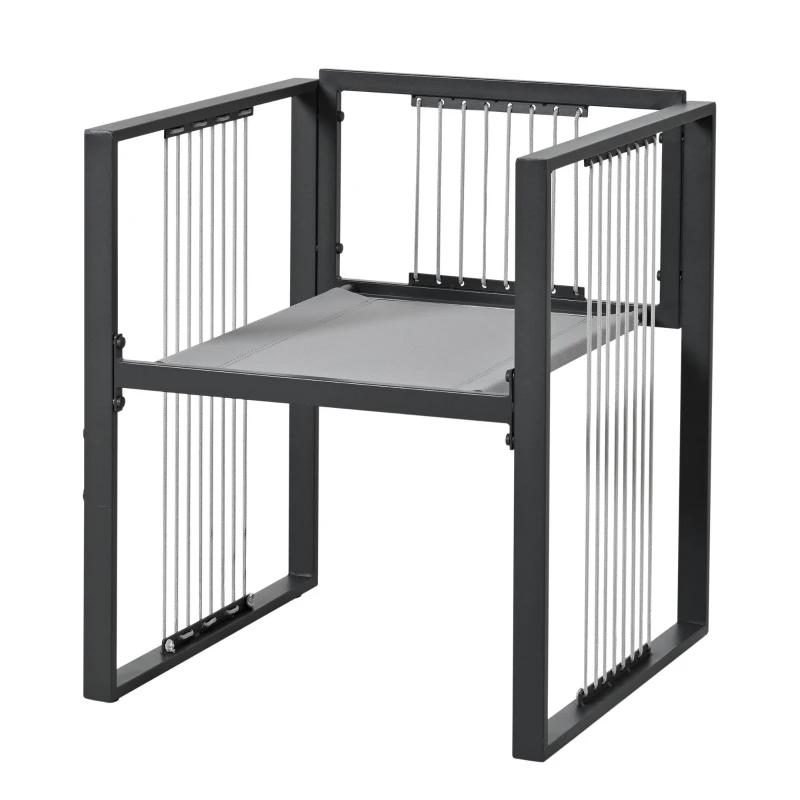 7-teiliges Garten-Essset für 6 Personen, Tisch aus gehärtetem Glas, 4 geflochtene Sessel und 2 Fußhocker, Schwarz+Weiß