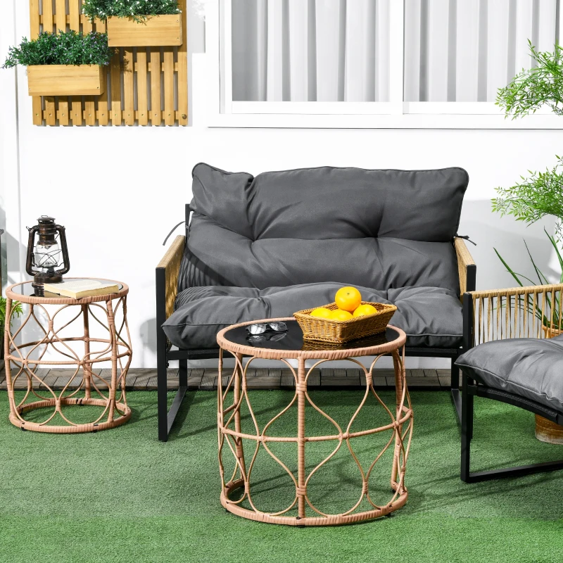 Outsunny Lot de 2 tables basses gigognes de jardin table d'appoint ronde encastrables résine tressée imitation rotin