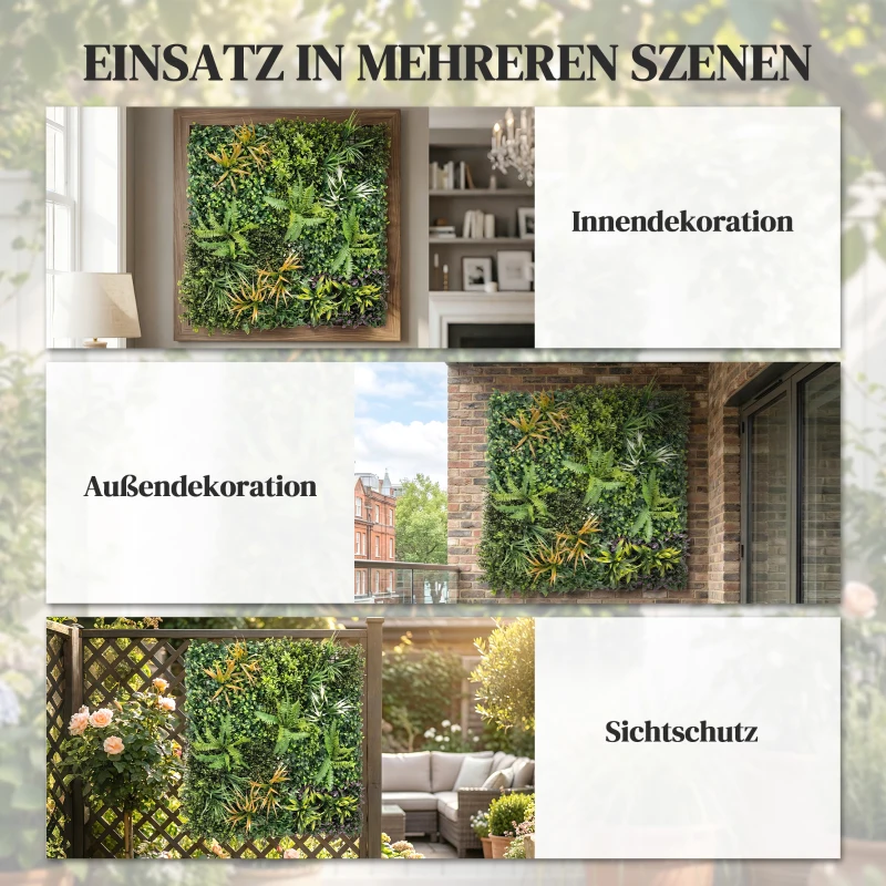 Outsunny Graswandpanelen, 100 x 100 cm kunstgraswand-decoratie met verbindingsbinders, groene achtergrond, groen