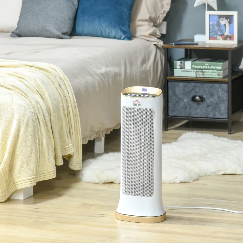 HOMCOM Chauffage d'appoint 1000W/2000W PTC chauffage électrique LED tactile 45° oscillation minuterie 8H télécommande blanc