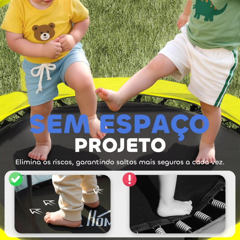 HOMCOM Cama Elástica Infantil Ø140 cm para Crianças dos 3-10 Anos com Rede de Segurança, Suporta até 50 kg, para Interior e Exterior, Amarelo