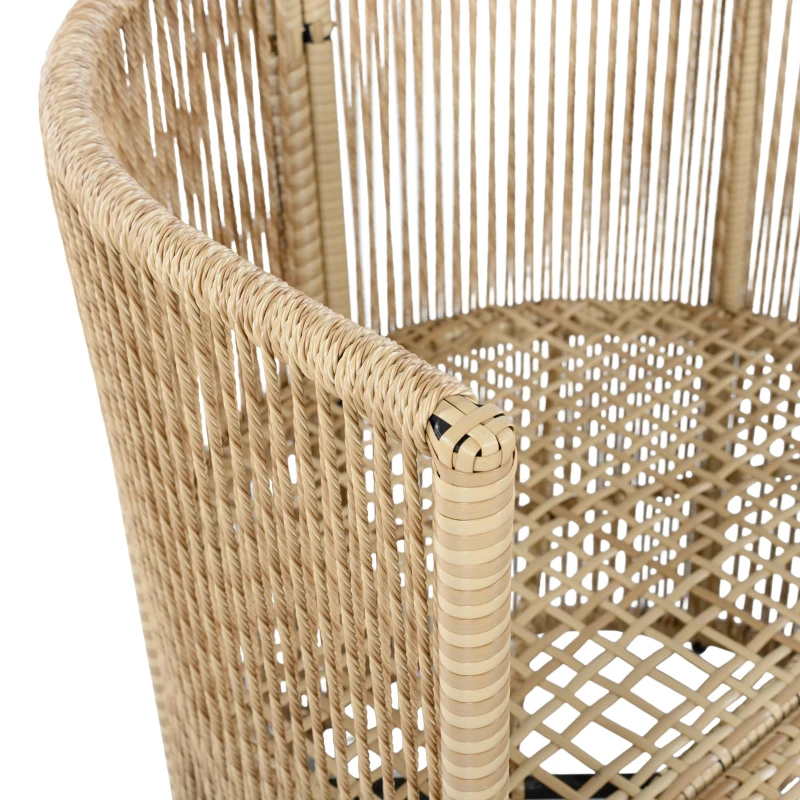 5-teiliges PE‑Rattan-Gartenmöbel-Set, 3‑Sitzer-Sofa, 2 Sesseln und Glastisch, Beige+Schwarz+Weiß