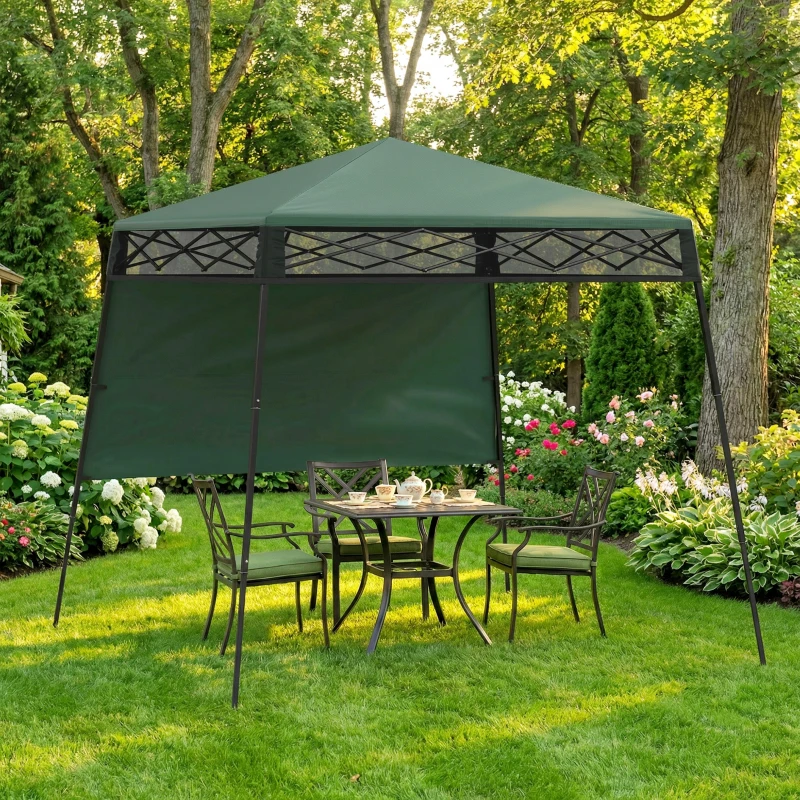 Outsunny Cenador Plegable 220x220x200 cm con 1 Pared Lateral Bolsa de Transporte Impermeable y Protección UV50+ Verde