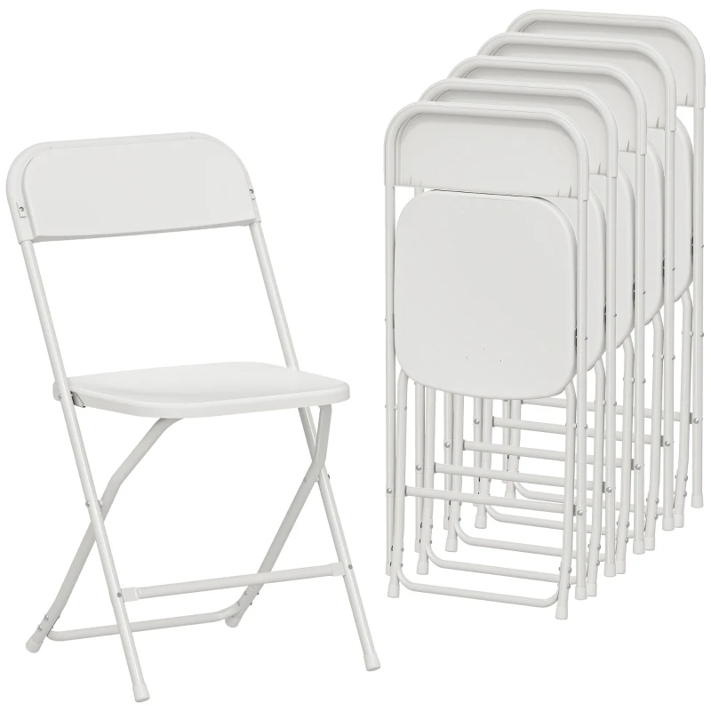 HOMCOM Set de 6 Scaune Pliabile din PP cu Orificii de Drenaj, Scaune Economice Portabile din Oțel, Scaun Pliabil pentru Interior, Casă, Birou, Bucătărie, Evenimente, 45x49x79,5 cm, Alb