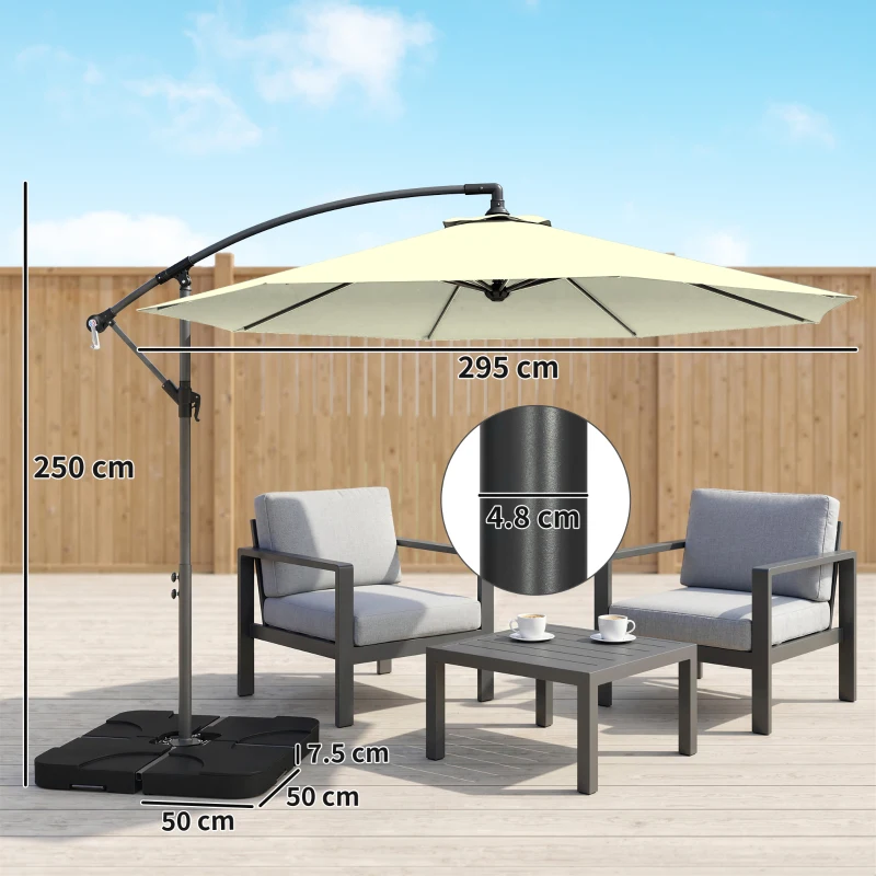 Outsunny 3m Overhanging Parasol, with Base, Weights and Cover - Beige