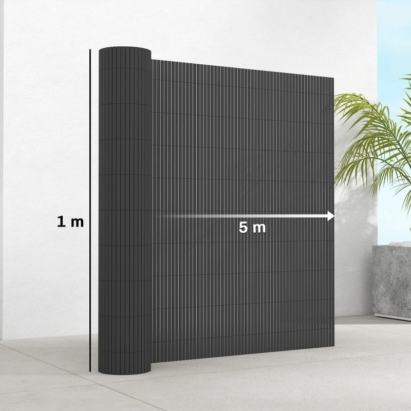 Outsunny 2Pcs Plastic Privacy Screening Fence, 1m x 5 m Waterproof Windbreak Fence, Dark Grey
