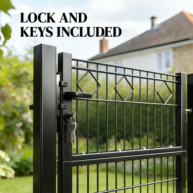 Outsunny Furtka ogrodowa z ocynkowanego metalu z klamką, zamkiem i kluczami 100 x 131 cm, ciemnoszara