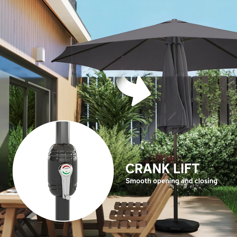 Outsunny 2.7 m Garden Parasol Umbrella with Cross Base and Sandbag, Retractable Ribs, Outdoor Table Market Umbrella, Black