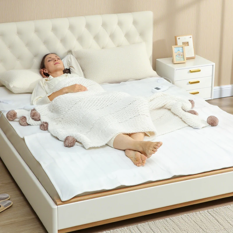 HOMCOM Couverture chauffante, plaid chauffant avec double commande, 5 niveaux de chauffage, minuterie 10H, 160x140cm, blanc