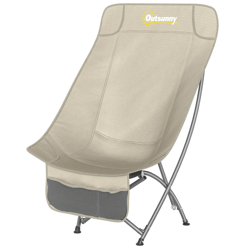 Outsunny Camping Chair for Adults Heavy Duty Folding Camp Chair with Side Pocket and Carry Bag Khaki