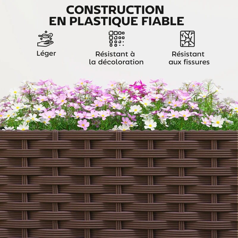 Outsunny Jardinière avec treillis, bac à fleurs sur roulettes avec système d'auto-arrosage, 120x40x192cm, marron