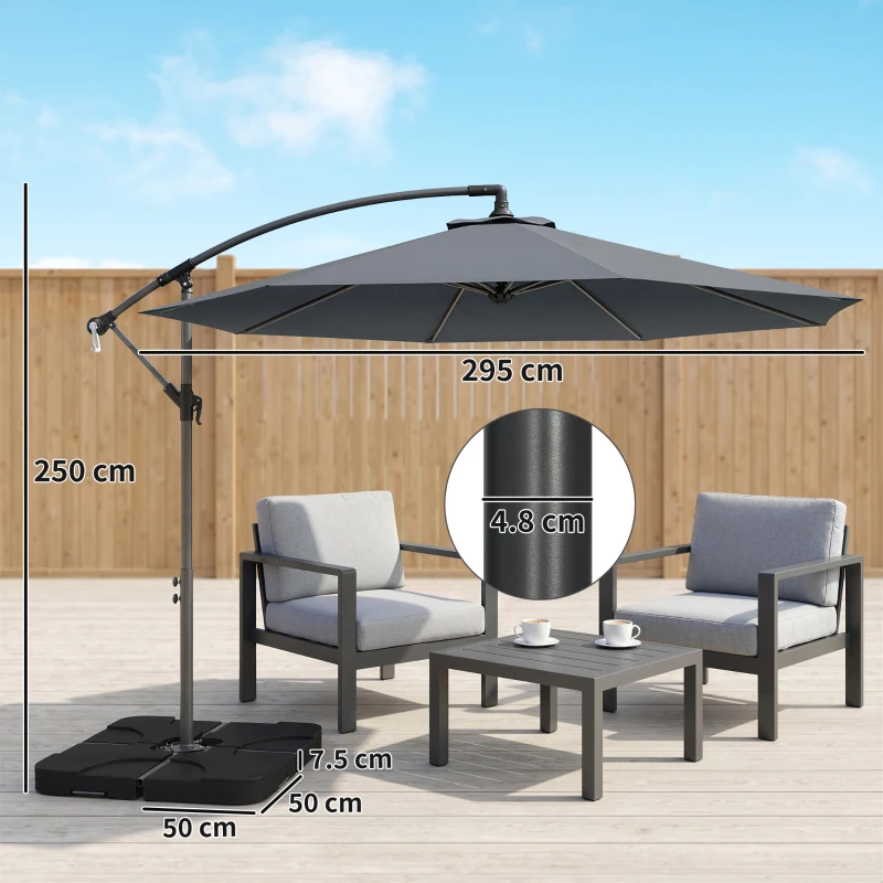 Outsunny 3m Overhanging Parasol, with Base, Weights and Cover - Dark Grey