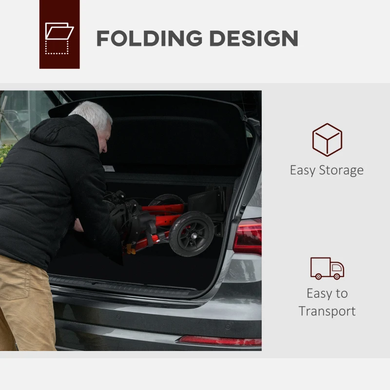 HOMCOM Lightweight Walking Frame, Rubber Wheels, Rollator Walker with Seat and Wheels with Adjustable Handle, Bag, Red