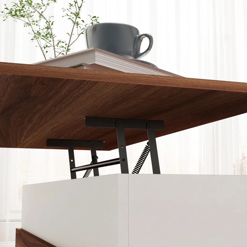 HOMCOM Mesa de Centro Elevable con 3 Compartimientos de Almacenaje Ocultos y Patas de Madera 100x79x54 cm Marrón y Negro