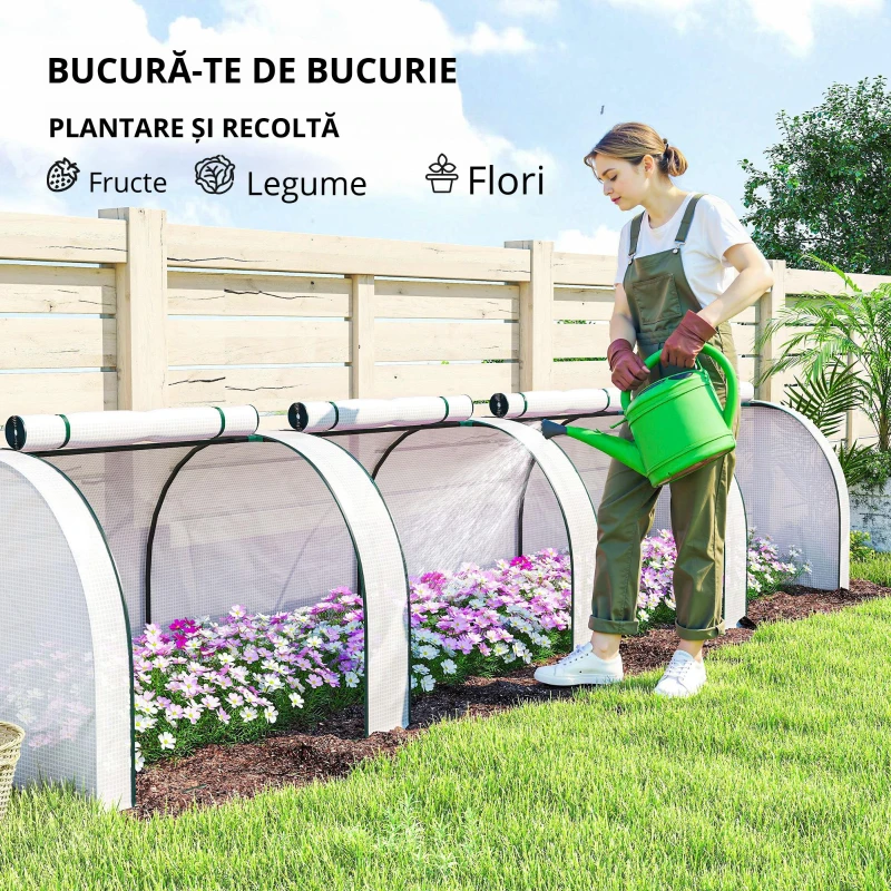 Outsunny Seră, seră din folie rezistentă la iarnă cu ușă cu fermoar rulabilă 395 x 100 x 80 cm Alb