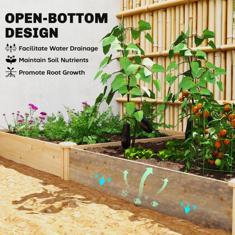 Outsunny Raised Garden Bed, Wooden Planter Box with Divider and Open Bottom for Flowers, Herbs, Vegetables, DIY Painting