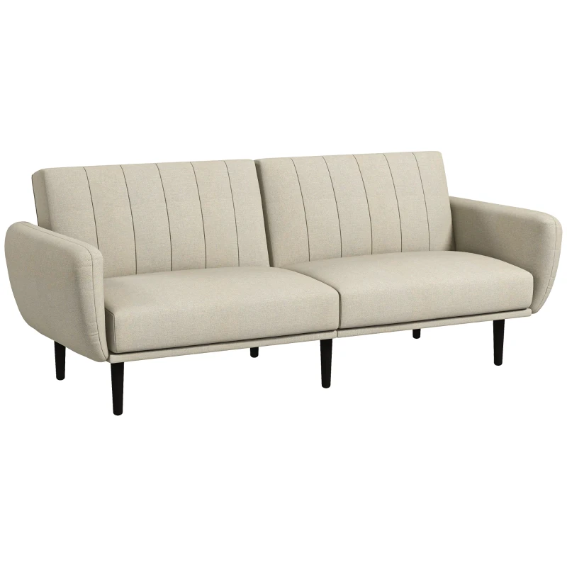 HOMCOM Canapé-lit convertible 3 places dossier inclinable 3 positions pieds bois tissu aspect lin beige