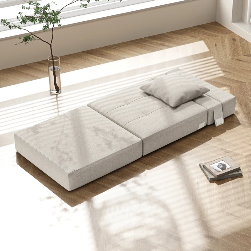 HOMCOM Fotoliu-canapea extensibil 1 loc cu 1 pernă detașabilă, material bej